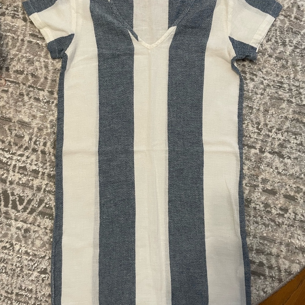 Surkana Blue and White Striped V-Neck Dress